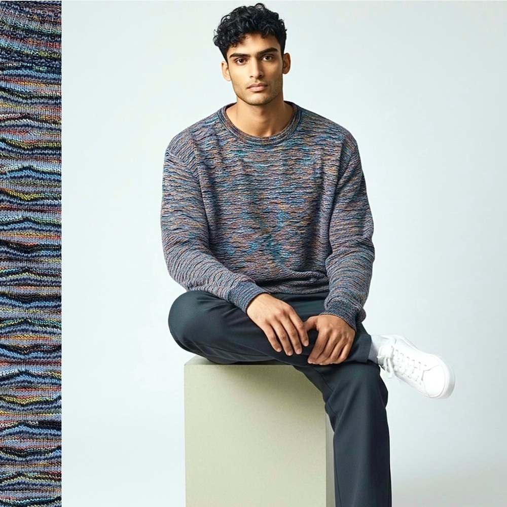Pronto Uomo Made In Italy Knit Sweater Long Sleeve  Lightweight Multicolor